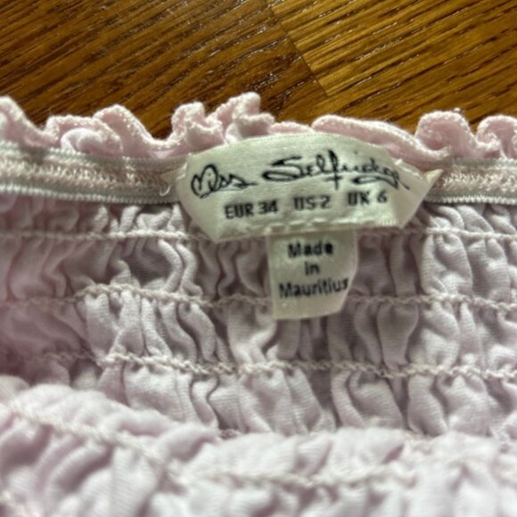 Miss Selfridge Women Pink Top Smock Eyelet Puff Sleeve Shirt Peasant Blouse Crop - Picture 2 of 3